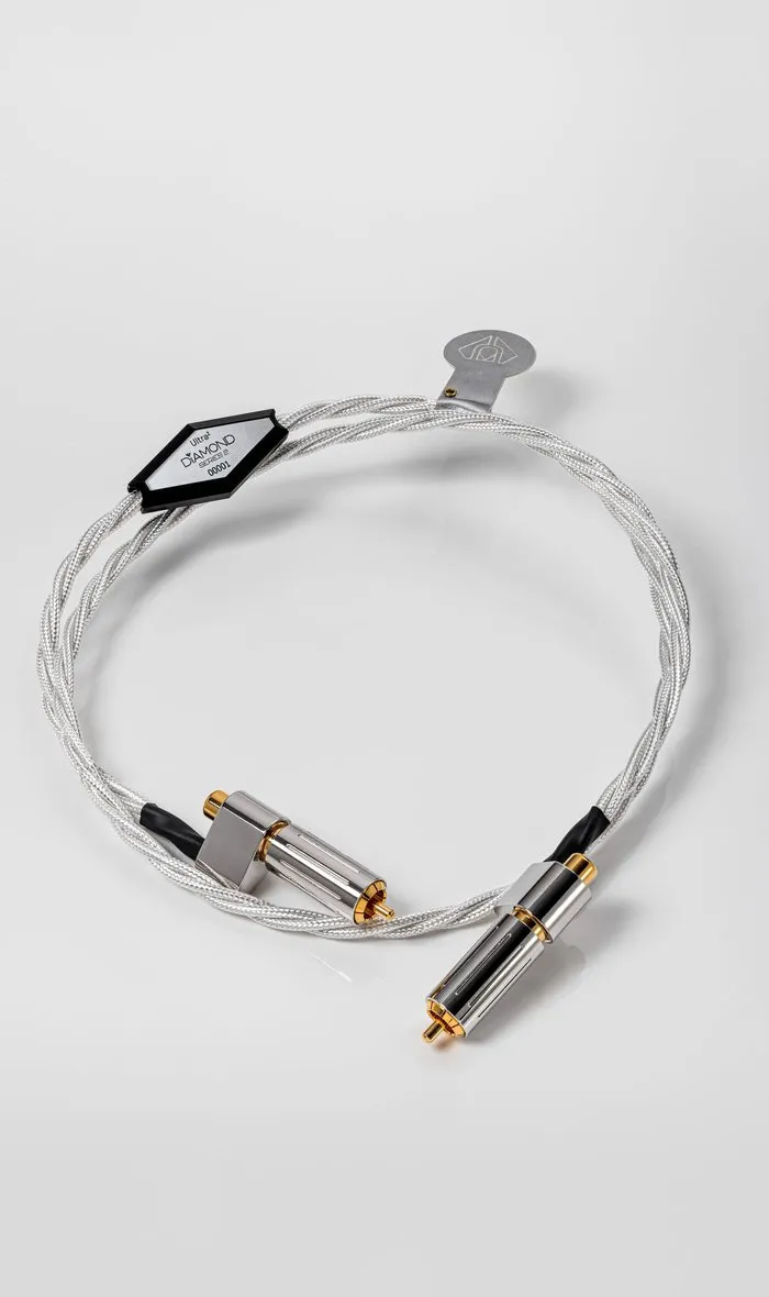 A Diamond Series 2 Ultra interconnect coiled on white, its plugs at the front