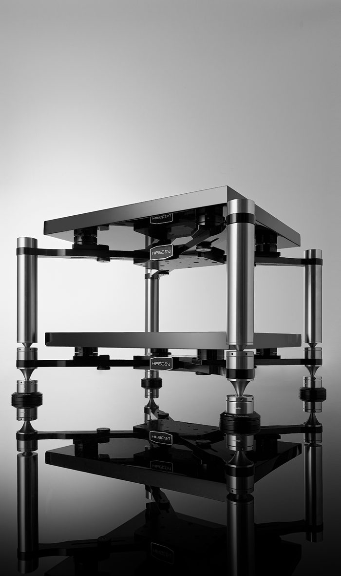 A three-tier Mythology Transform X-Frame rack in black and steel on grey