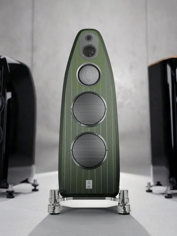 Three Marten loudspeakers in different finishes
