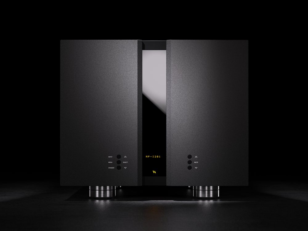 An MP-I201 in black, from the front, on a black ground